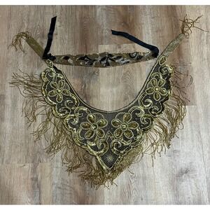 Just‎ Cruising Black Gold Beaded Sequin Floral Bib Collar Necklace Belt